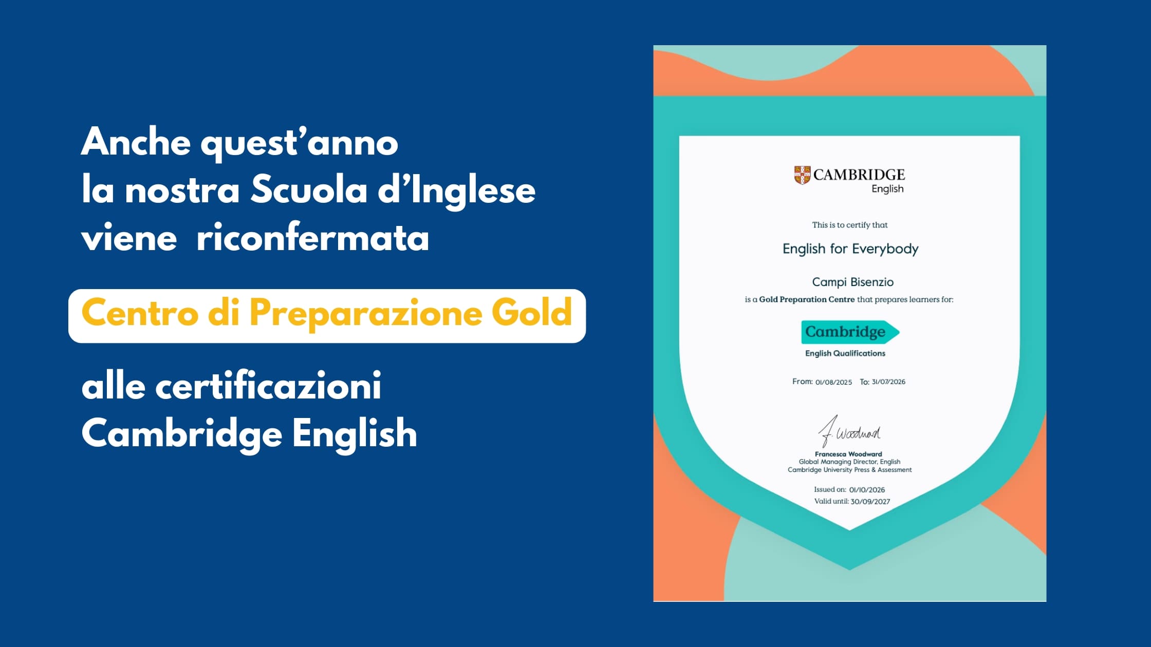 Centro di Preparazione Gold alle certificazioni Cambridge English - Un riconoscimento costruito insieme agli studenti